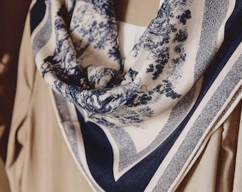 Wool and mulberry silk blend scarf, elegant shawl, large square scarf, suitable for all seasons, comes with a gift box. Gift for mother