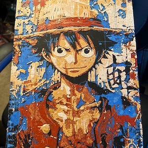 Luffy King of the Pirates Wall Art | One Piece Anime Decor | Splatter Art Style with Bold Color Blends | Gift for Anime Fans