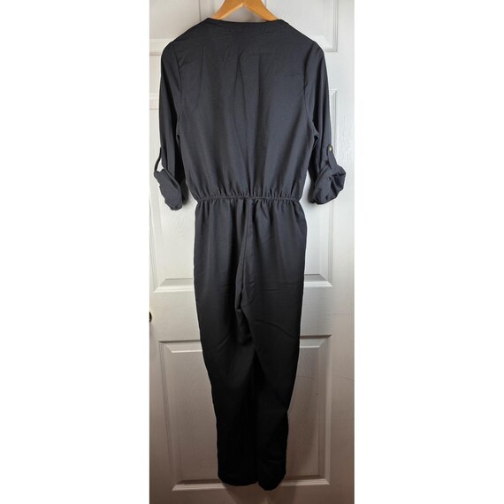 JB Julie Brown Jumpsuit Black RollUp Long Sleeve ButtonUp VNeck OnePiece S~Small View 5