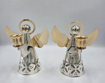 VTG International zilveren verzilverde en messing engelen hulst kandelaars 6"