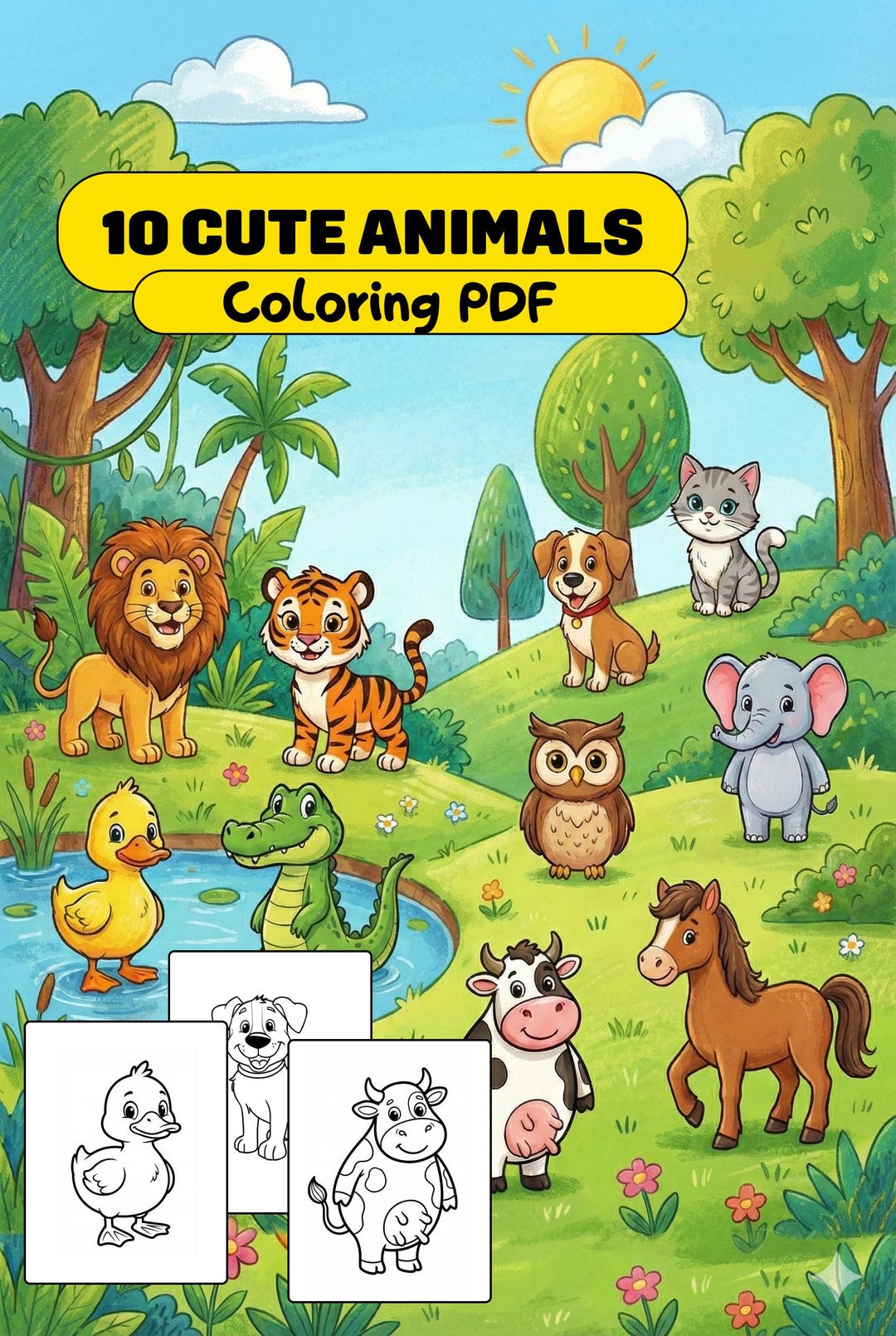 Animals Coloring Pages, Kids Activity Book (digital Download PDF) - Etsy