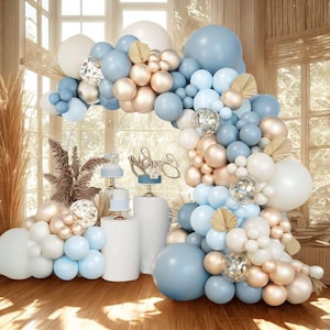 111pcs Blue Gold Confetti Balloon Arch Set, Decorative Balloon Garland Set for Birthday, Baby Shower, Wedding, Party Backdrop Supplies