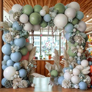129pcs Dusty Blue Green Balloon Garland Kit, Vibrant Latex Balloons for Birthday, Wedding, Prom, Anniversary, Party Arch Decorations