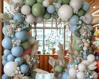 129pcs Dusty Blue Green Balloon Garland Kit, Vibrant Latex Balloons for Birthday, Wedding, Prom, Anniversary, Party Arch Decorations