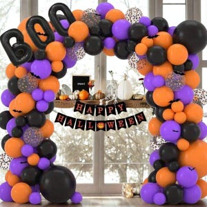 130-teiliges Halloween-Ballongirlandenset, BOO-Ballons mit schwarzer Fledermaus, Halloween-Banner für Halloween-Partydekor, gruseliges Thema, Partyzubehör