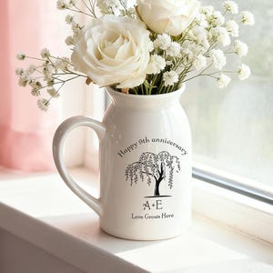 Personalized 9th Anniversary Willow Tree Vase, Custom Engraved Gift for Wife, 9th Anniversary Gift, Handmade Pottery Home Decor,Gift for Her