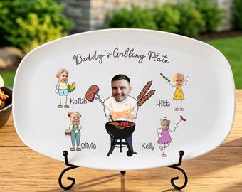 Personalisierte Gesichtsgrillplatte mit den Namen der Kinder, benutzerdefinierte Serviertablettplatte, Geschenk von Kindern, Geschenk für Grillliebhaber für Papa, Grillmeister Papa