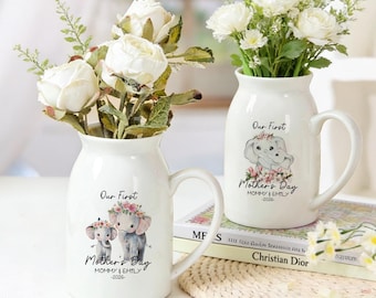パーソナライズされた初めての母の日用花瓶 - 新米ママ/ママ/母/マミへの贈り物、手作りの陶器の記念品、彼女への完璧なサプライズギフト
