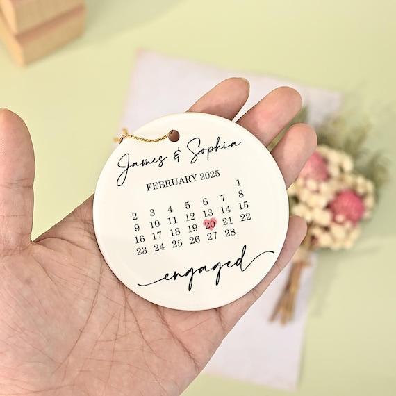 Personalized Married Calendar Date Ornament, Ceramic Date Bauble, Wedding Date Keepsake, Newlywed Gift For Couple, Engagement Wedding Gift