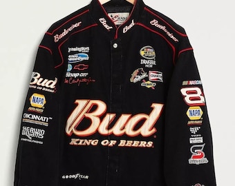 Chaqueta de carreras vintage para adultos de NASCAR, chaqueta bordada Bud