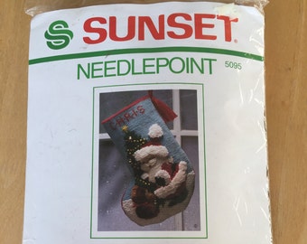 sunset needlepoint kit santas little helper christmas stocking finished size 10 long factory sealed dated 1985 - Christmas Stocking Kits sunset needlepoint kit santas little helper christmas stocking finished size 10 long factory sealed dated 1985 - Christmas Stocking Kits