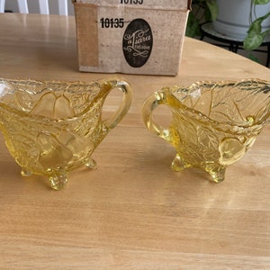 Vintage Tiara Exclusives Sweet Pear - Yellow Mist -  Open Sugar Bowl and Creamer - NIOB