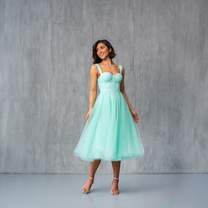 Light green Prom Dress Tulle Corset Midi Minty Dress Elegant Graduation Gown Custom Party Dress for Women | Fairytale Evening Dress Size S M