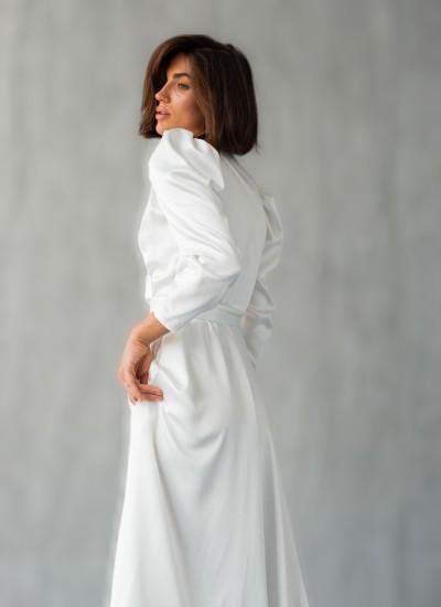 white midi dress civil wedding White Modest Midi Dress for Civil Wedding, Courthouse Wedding Midi Dress With Sleeves, White Midi Circle Skirt Dress for Women