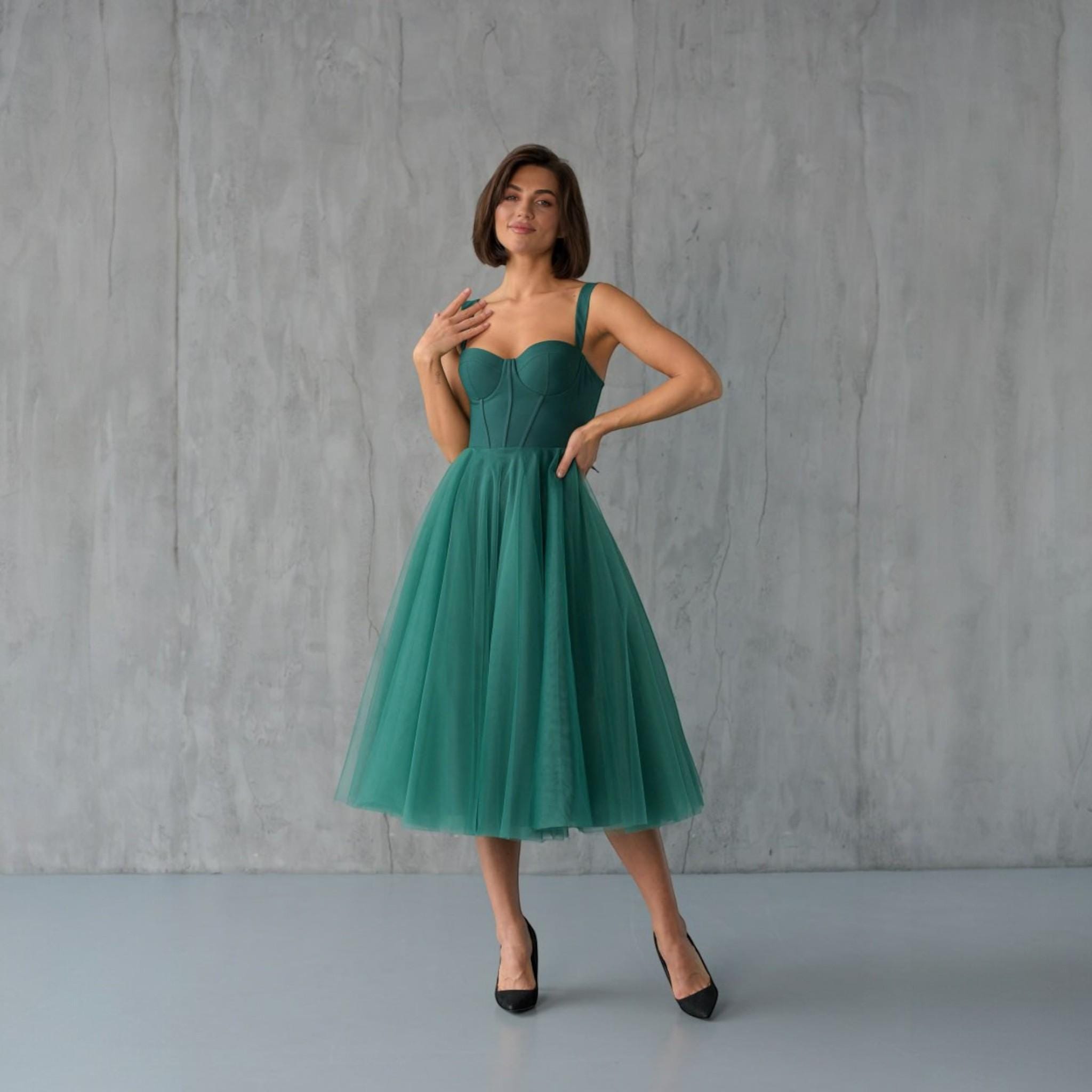 forest green cocktail dress for wedding A-LINE COCKTAIL DRESS WITH FLORAL DETAILS CD9245 main image 1