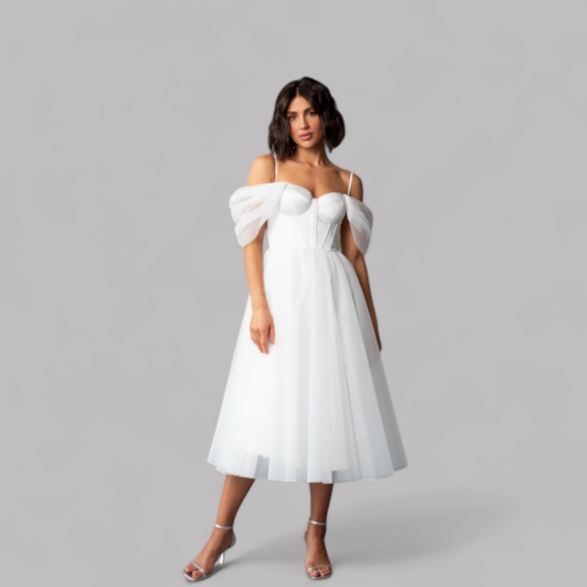 Off Shoulder Tulle Midi Dress