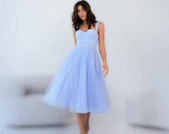 Light blue Prom Dress Tulle Corset Midi Dress Elegant Graduation Gown Custom Party Pink Dress for Women Fairytale Evening Dress Size S M