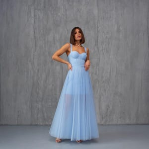 Tüll Abendkleid Korsett Blau Graduierung Kleid für Jugendliche Lang geschlitzt Maxi Kleider Frauen Sweet 16 Geburtstag Abendkleid für Mädchen Größe S M