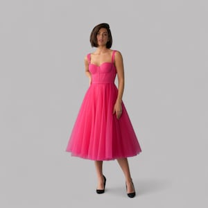 Pink Prom Dress Tulle Corset Midi Dress Elegant Graduation Gown Custom Party Dress for Women Fairytale Evening Dress Size S M