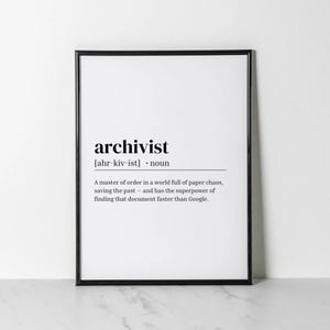 Archivist Job Definition Print | Archivist Wall Art | Archivist Gift | History Lover Poster | Digital Download