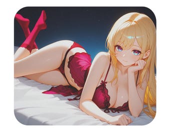 Sara: Blonde Waifu - Sexy Anime Girl Waifu In Lingerie, Original Anime Art, AnimeThemed Gaming Mousepad, Anime Otaku Decor, Ecchi Mousepad