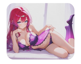 Risa: Redhead Waifu - Sexy Anime Girl Waifu In Lingerie, Original Anime Art, Anime Themed Gaming Mousepad, Anime Otaku Decor, Ecchi Mousepad