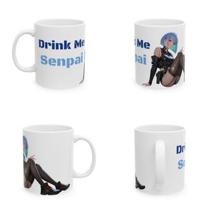 Aoi: Drink Me Senpai - Cyborg Waifu Anime Ceramic Mug, Cute Drinkware for Otaku Lovers, Original Anime Art,  Kawaii Decor