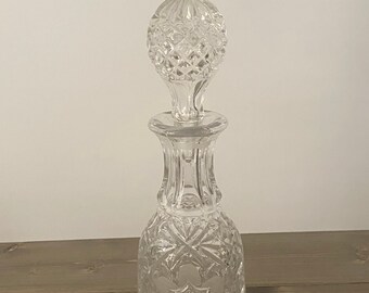 Vintage Etched Glass Flower Design Decanter with Glass Stopper