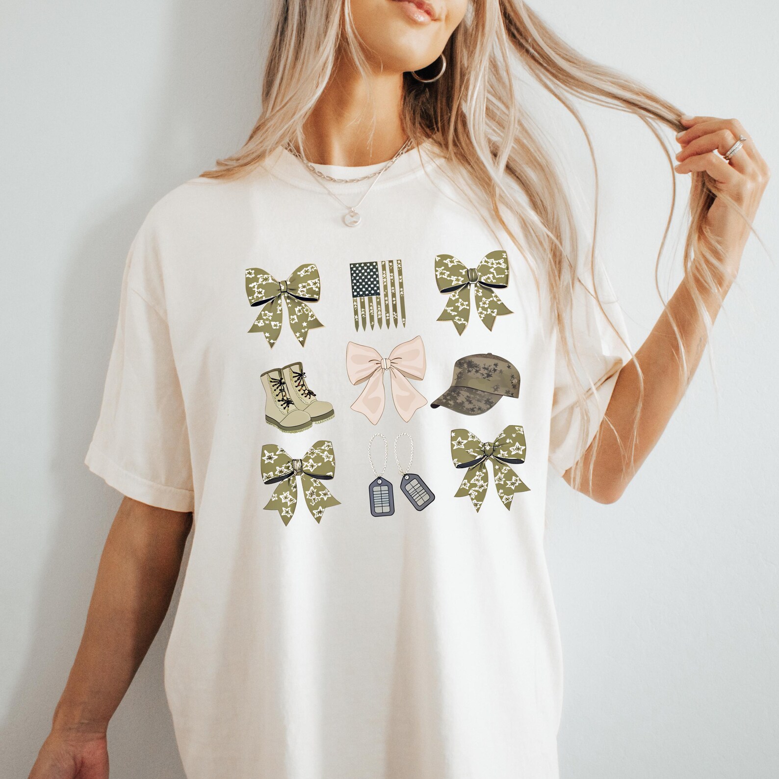 Military Girly Shirt, Camo Bow Army Tee, Patriotic Veteran Graphic T ...