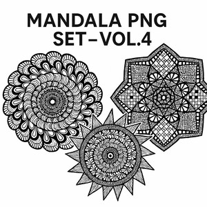 Mandala PNG Bundle Vol.4 – 3 Hand-Drawn Intricate Line Art Designs for Coloring & Printables