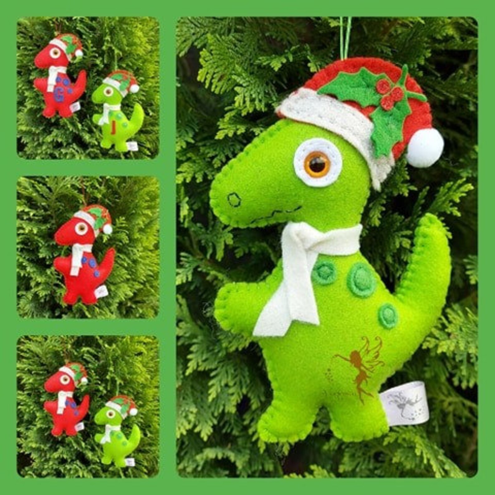 Christmas Dinosaur Tree Decoration Trex Felt Decoration Etsy