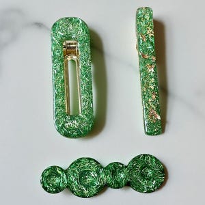 Resin Glitter green Hair clips set/3