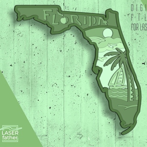 Florida 6 Layered SVG-Design für Laserschneiden, eps ai cdr svg Formate, USA Gliederung, 3D Cricut Crafts, CNC-Projekte, digitale Dateien