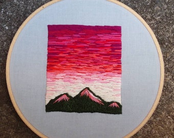 Landscape Embroidery Hand Embroidery Mountains Sunrise Scenic Embroidery Hoop Art Serenity Mountains Mountain Wall Hanging Sunrise Picture