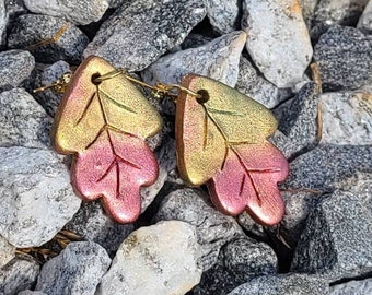 Leaf Earrings Fall Leaves Earring  Autumn Earrings Polymer Clay Earrings Leaf Earrings with Shimmer Dangle Leaf Earrings Metallic Earrings