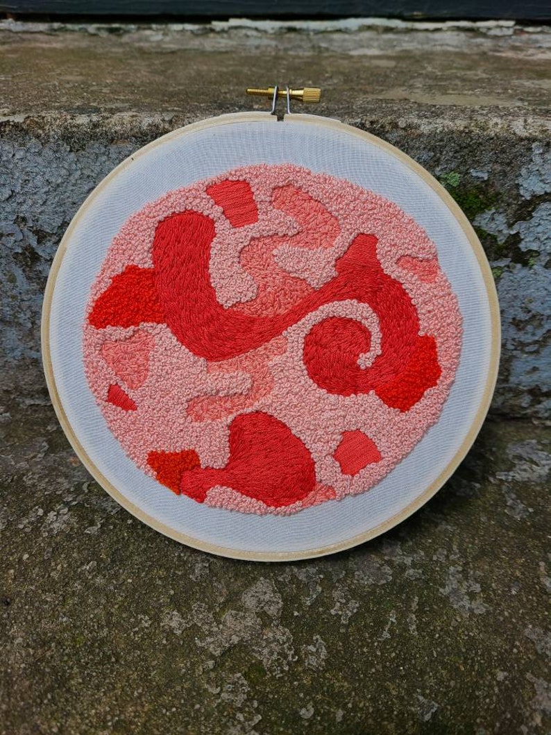 Abstract Embroidery Coral Embroidery Hoop Art Geometric Art Design Hand Embroidery Orange Embroidery Peach Monochromatic Art Textured Art