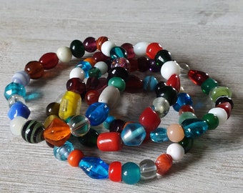 Bead Bracelet Glass Beaded Bracelet Multi Colored Bead Bracelet Stretch Bracelet Set 4 Bracelets Stackable Bracelets Colorful Bracelet 7.5"