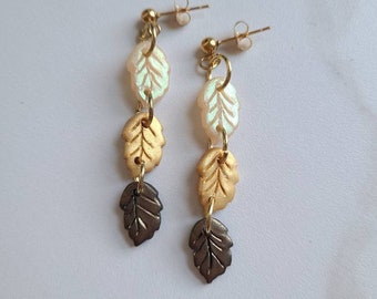 Leaf Earrings Fall Leaves Earring  Autumn Earrings Polymer Clay Earrings Leaf Earrings Shimmer Dangle Leaf Earrings Metallic Leaf Jewelry