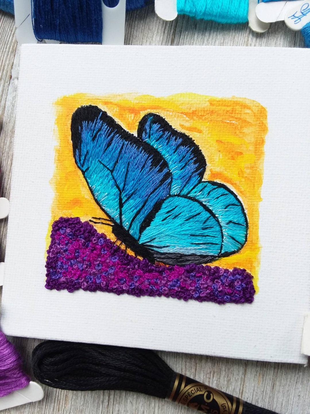 Blue Butterfly Needle Painting Freedom Butterfly Hand Etsy