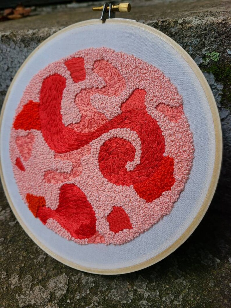 Abstract Embroidery Coral Embroidery Hoop Art Geometric Art Design Hand Embroidery Orange Embroidery Peach Monochromatic Art Textured Art