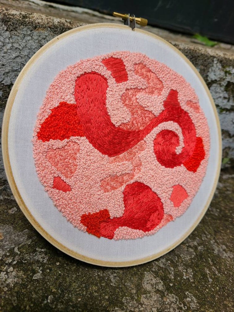 Abstract Embroidery Coral Embroidery Hoop Art Geometric Art Design Hand Embroidery Orange Embroidery Peach Monochromatic Art Textured Art