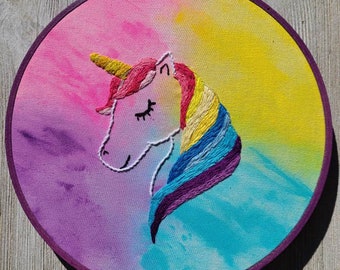 Unicorn Hand Embroidery Unicorn Picture Unicorn Wall Hanging Cute Unicorns Wall Picture of Unicorn Purple Unicorn Art Hoop Art Colorful