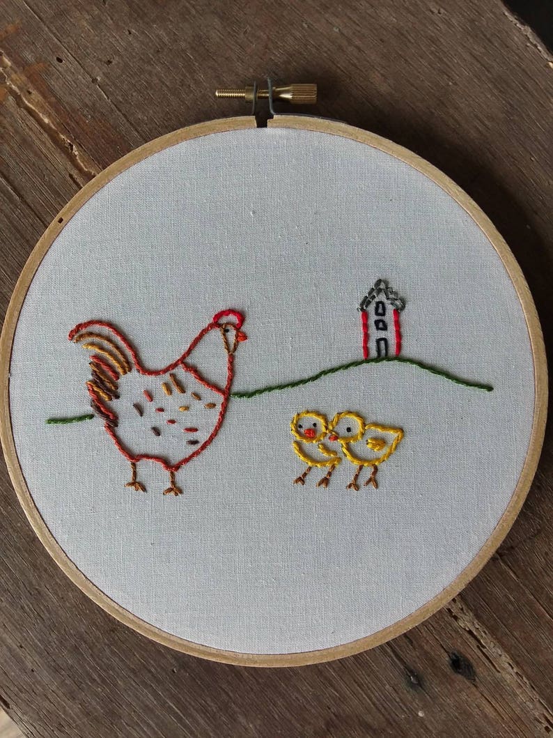 Chicken Hand Embroidery Farm Embroidery Little Chick Chicken Etsy