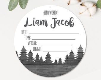 Baby Birth Stats Sign | Metal Round Newborn Prop Sign | Personalized Tree Name Door Sign| Birth Prop | Baby Shower | Birth Announcement Sign