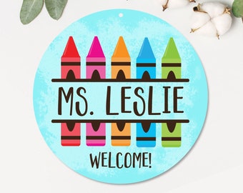 Teacher Door Sign | Crayon Metal Classroom Sign | Personalized Metal Door Hanger | Teacher Appreciation | Crayon Sign | School Teacher Gift