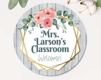 Teacher Door Sign | Metal Classroom Sign | Personalized Metal Door Hanger | Roses Teacher Appreciation | Pink Flowers Rustic | School Gift