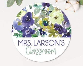 Flowers Teacher Door Sign | Metal Classroom Sign | Personalized Metal Door Hanger | Teacher Appreciation | Purple Green Floral | School Gift