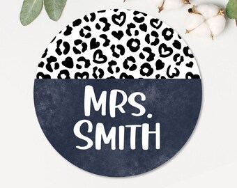 Teacher Door Sign | Metal Classroom Sign | Personalized Metal Door Hanger | Teacher Appreciation | Navy Leopard Sign | School Teacher Gift