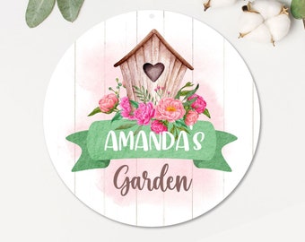 Personalized Garden Sign | Metal Garden Bird House Sign | Personalized Metal Gardening Sign | Flowers Sign | Mom Gift | Gardener Gift