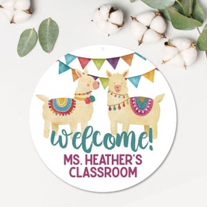 Teacher Door Sign | Alpaca Sign | Personalized Metal Door Hanger | Llama Teacher Gift | Alpacas Teacher Sign | Alpaca Party Teacher Gift